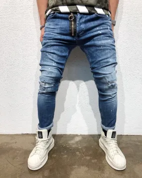 Black Zipper Denim B54 Streetwear Denim Jeans