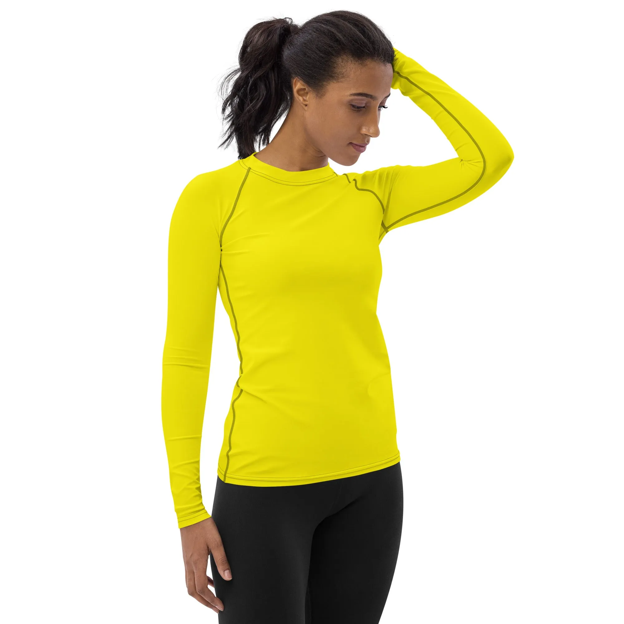 Everyday Elegance: Women's Long Sleeve Solid Color Rash Guard - Golden Sun