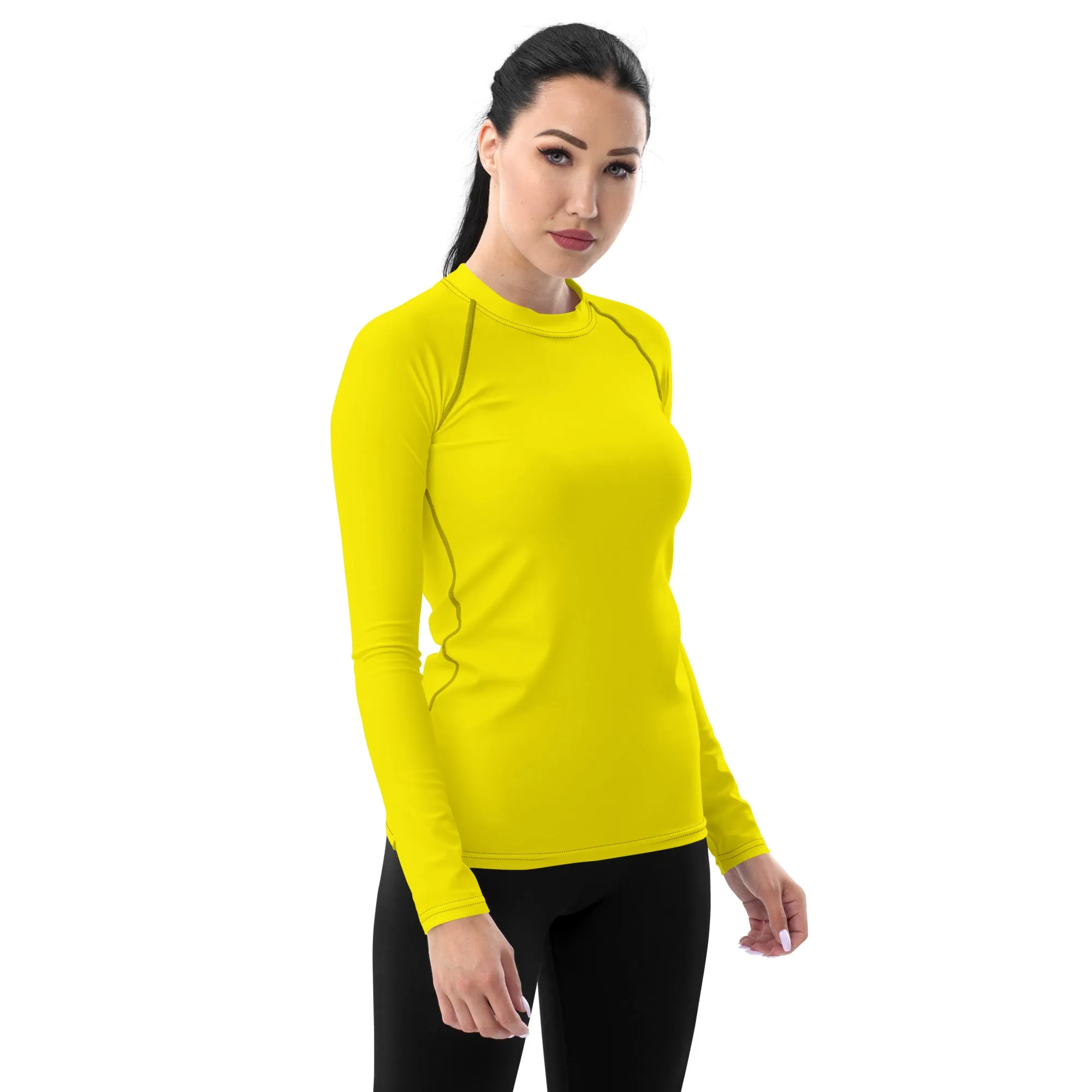 Everyday Elegance: Women's Long Sleeve Solid Color Rash Guard - Golden Sun