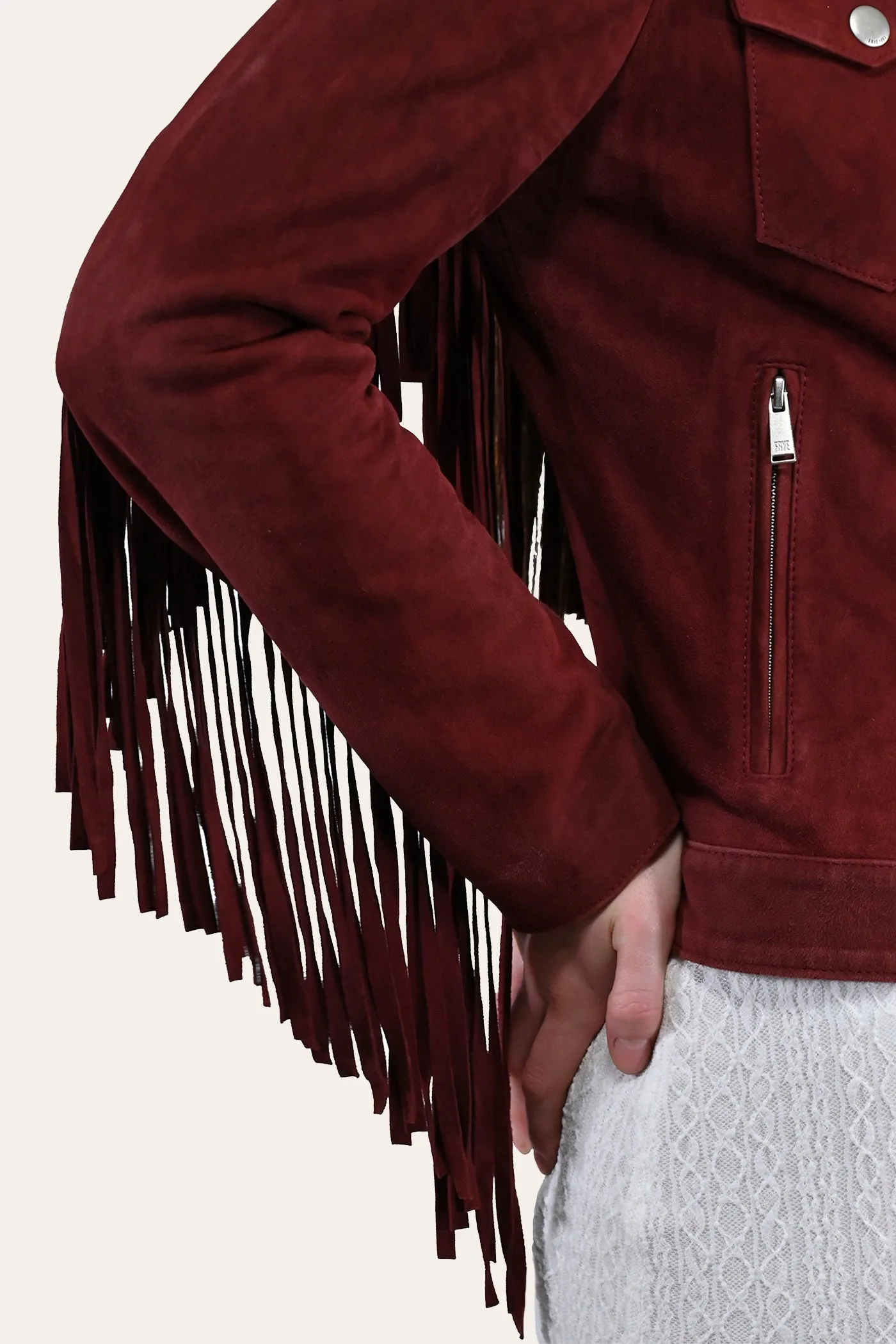 Oxblood Fringed Jacket